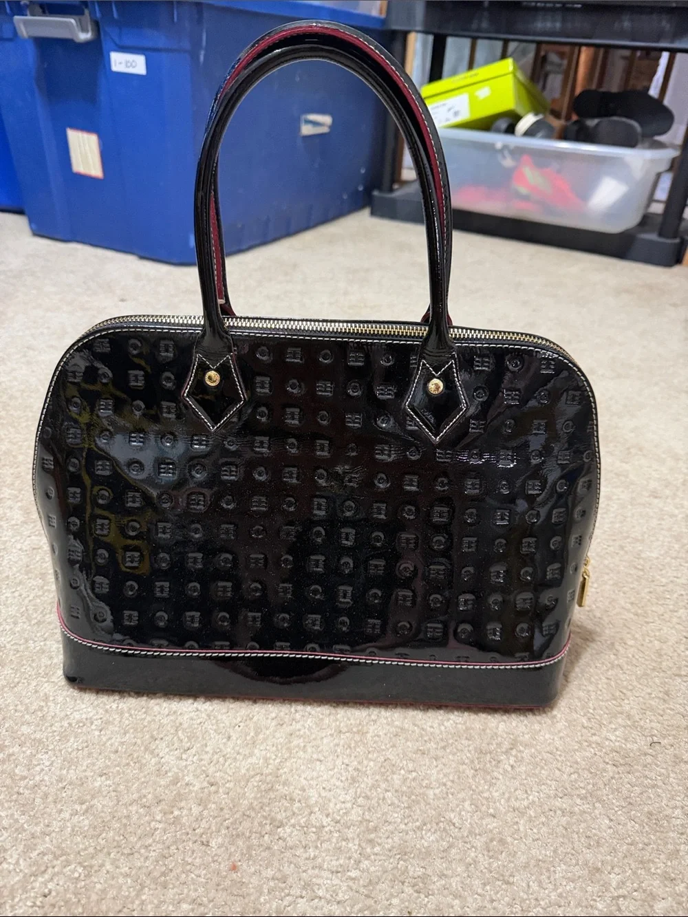 Black Patent Dome Satchel Handbag - Classic Women's Bag Arcadia 16”x9”